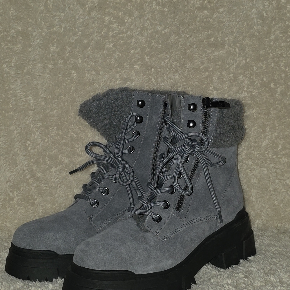 Marc Fisher Gray Combat Boots with Black Soles